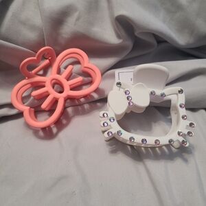 Hello Kitty Pink Flower & White Bow Rhinestone Hair Clips - Kids Set
